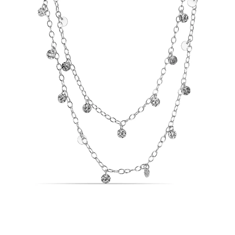 Simple necklaces and pendants with bar pendants for a sleek modern design-Rhodium Plated 925 Sterling Silver Confetti Disc Necklace - DIN00097RH