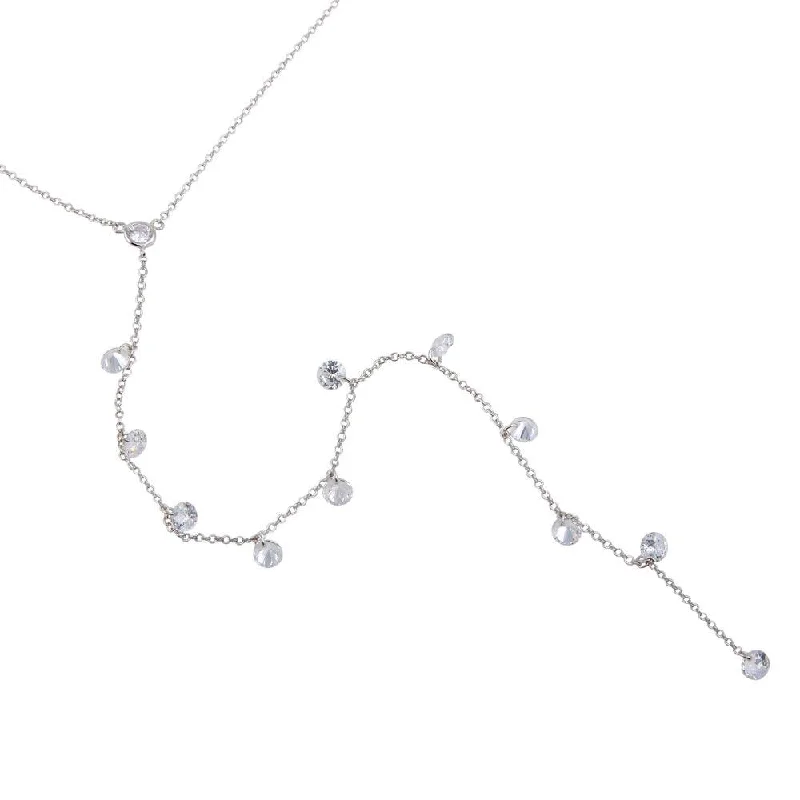 Elegant necklaces and pendants with infinity symbols for timeless designs-Rhodium Plated 925 Sterling Silver Drop CZ Necklace - STP01670