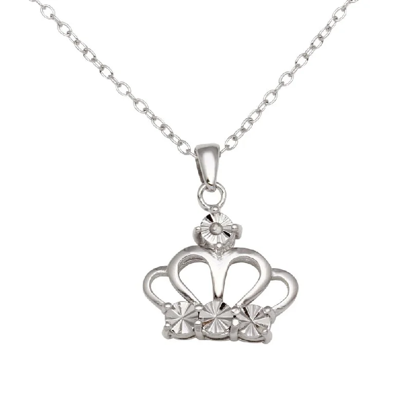 Best necklaces and pendants with emerald gemstones for a rich, sophisticated design-Rhodium Plated 925 Sterling Silver Crown Necklace - STP01642