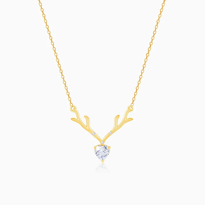 Unique necklaces and pendants with gemstones for a colorful and vibrant statement-Golden Deer Heart Necklace