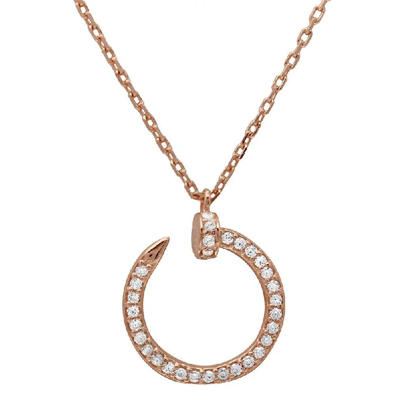 Necklaces and pendants with personalized charms for a custom piece of jewelry-Rose Gold Plated 925 Sterling Silver Round Nail Pendant Necklace - GMN00021RGP