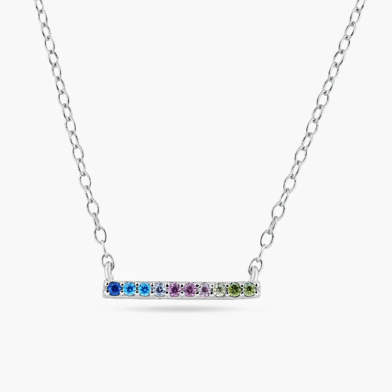 Best necklaces and pendants with crystal accents for a sparkling and elegant style-Rhodium Plated 925 Sterling Silver Rainbow Multi Color CZ Bar Necklace - STP01732