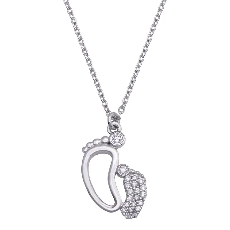 Necklaces and pendants with celestial starburst designs for a radiant look-Rhodium Plated 925 Sterling Silver Open Foot Pendant Necklace with CZ - SOP00084