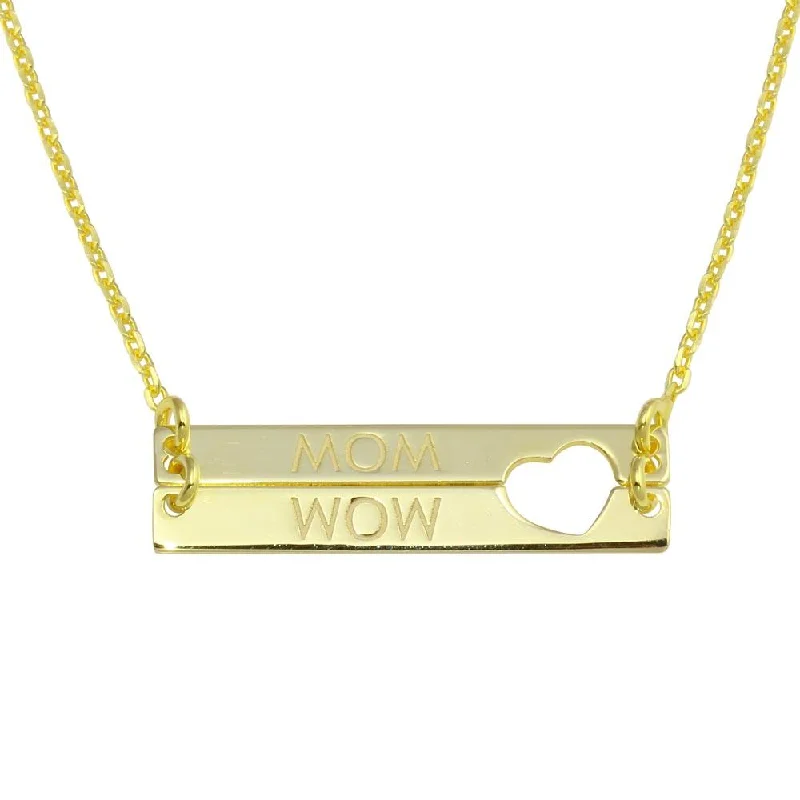 Beautiful necklaces and pendants with natural stones for an earthy, organic vibe-Gold Plated 925 Sterling Silver Bar Open Heart MOM Necklace - SOP00113