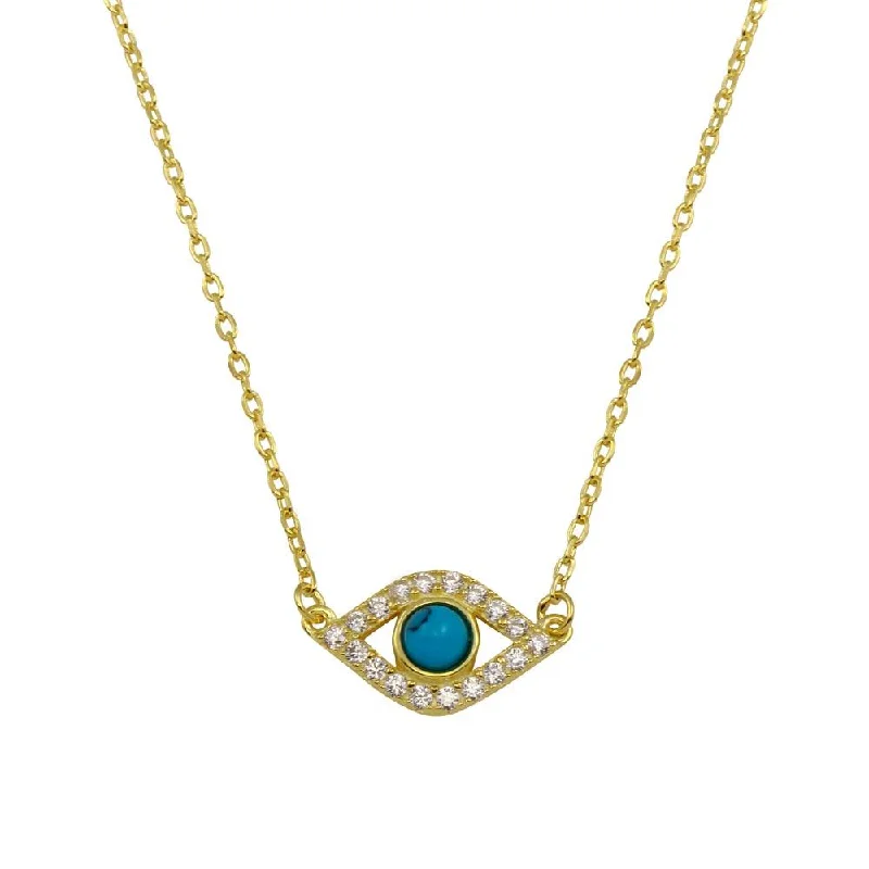 Necklaces and pendants with enamel accents for a colorful, eye-catching appearance-Gold Plated 925 Sterling Silver Evil Eye Necklace with CZ - BGP01294GP