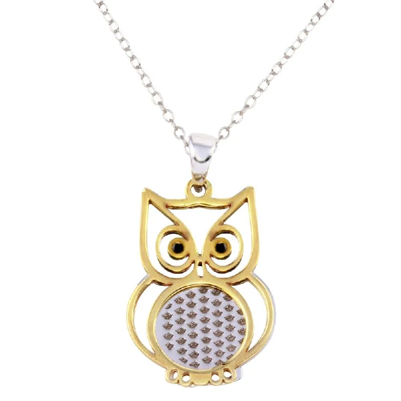 Stunning necklaces and pendants with jade gemstones for a calming green hue-Two-Tone 925 Sterling Silver Owl Pendant Necklace - SOP00063