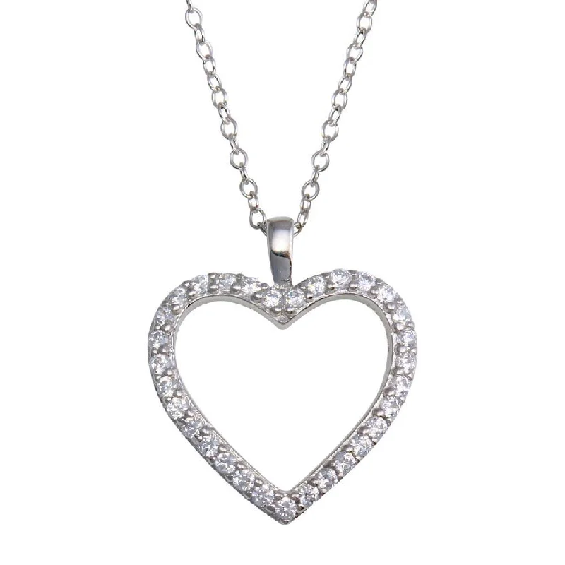 Beautiful necklaces and pendants with moonstone for an ethereal, mystical appearance-Rhodium Plated 925 Sterling Silver CZ Open Heart Necklace - STP01668