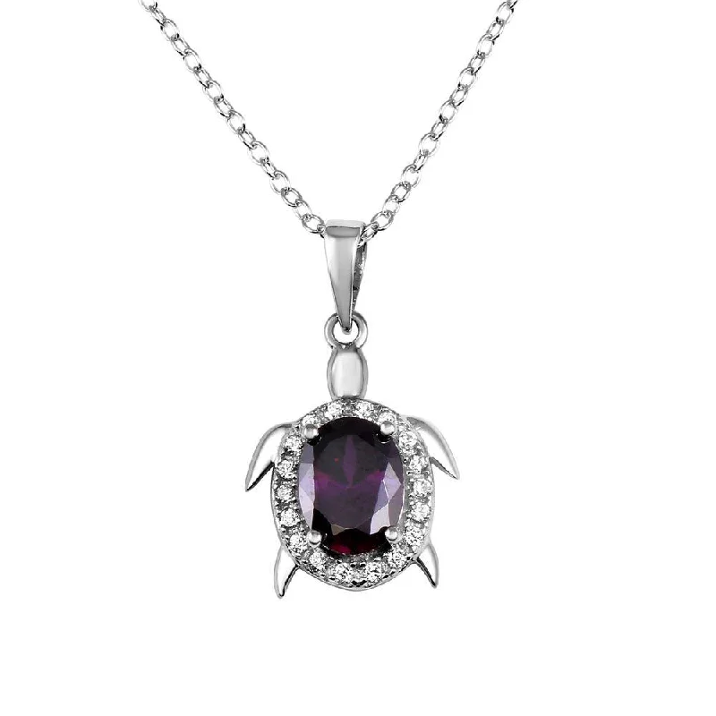 Best necklaces and pendants with opal and gold for a vibrant, luxurious contrast-Rhodium Plated 925 Sterling Silver Turtle Pendant Necklace with Purple CZ - BGP01284