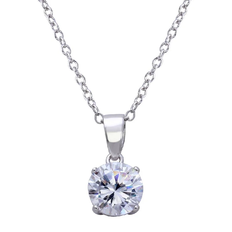 Stunning necklaces and pendants with turquoise and gold for a vibrant, earthy look-Rhodium Plated 925 Sterling Silver Round Clear CZ Solitaire Necklace - STP01627RH