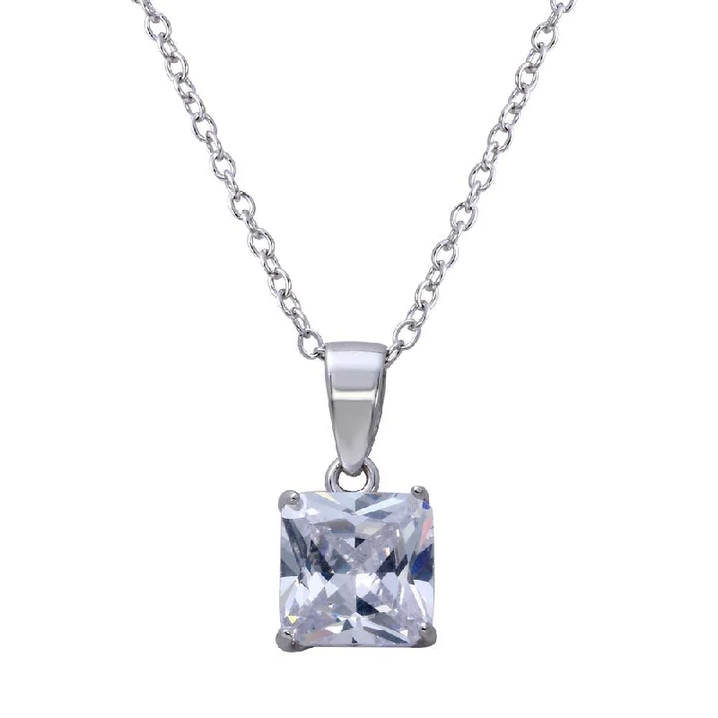 Best necklaces and pendants with butterfly wings for a delicate, graceful style-Rhodium Plated 925 Sterling Silver Clear Square CZ Solitaire Necklace - STP01630RH