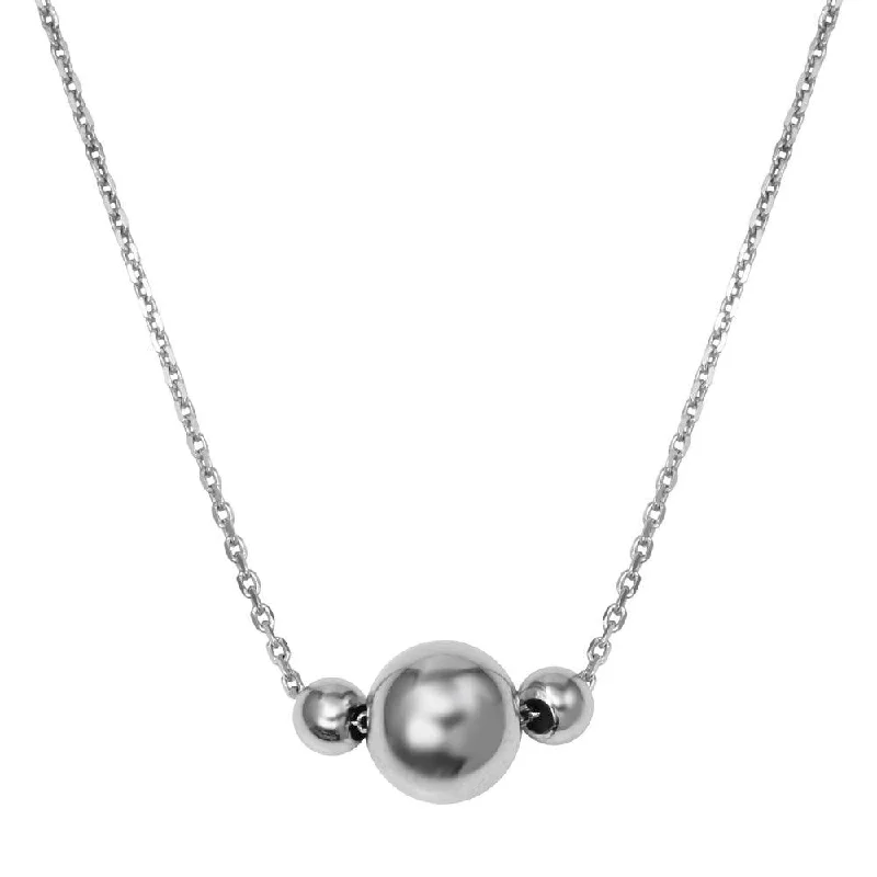 Best necklaces and pendants with matching rings for a coordinated jewelry set-Rhodium Plated 925 Sterling Silver 3 Beads Necklace - DIN00100RH