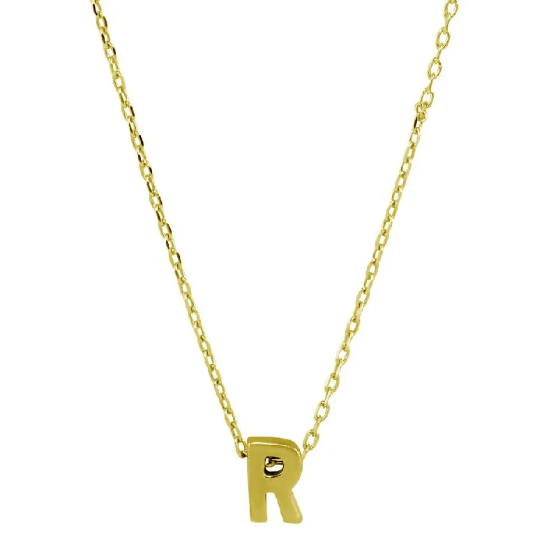 Simple necklaces and pendants with tiny charms for a delicate and casual vibe-Gold Plated 925 Sterling Silver Small Initial R Necklace - JCP00001GP-R