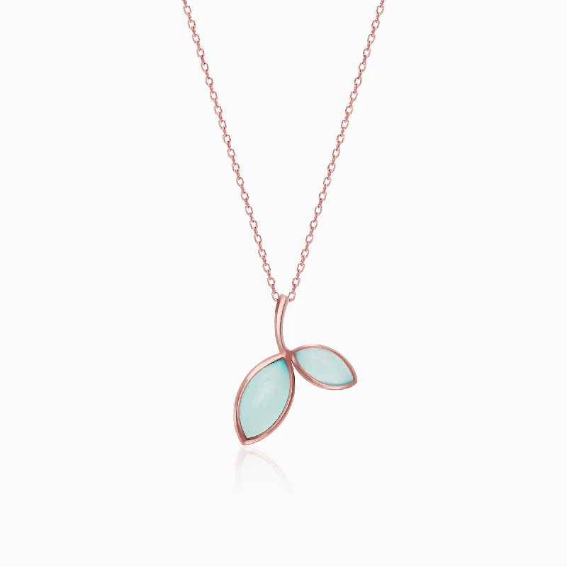 Best necklaces and pendants with silver chains for a sleek, timeless look-Rose Gold Aqua Dual Chalcedony Leaf Pendant