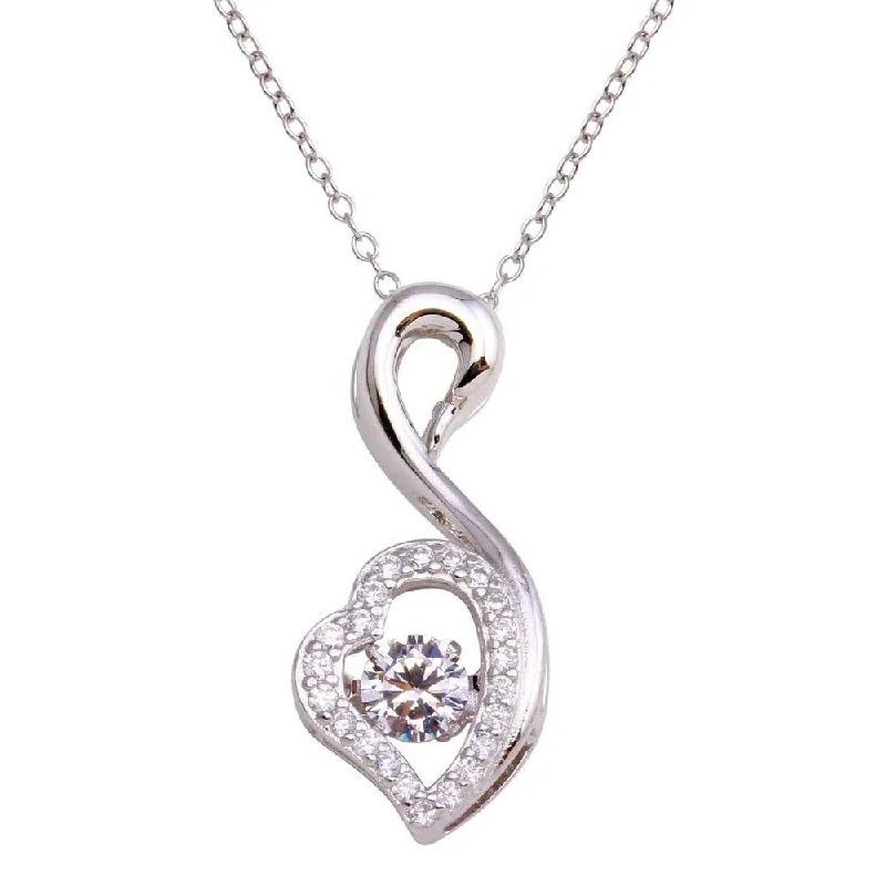 Elegant necklaces and pendants with gold chains for a chic, timeless appearance-Rhodium Plated 925 Sterling Silver Open Swan Dancing CZ Necklace - STP01694