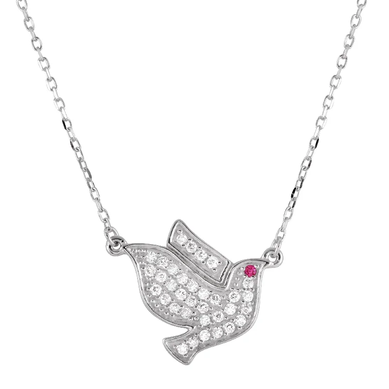 Best necklaces and pendants with intricate filigree for vintage-inspired elegance-Rhodium Plated 925 Sterling Silver Dove Pedant Necklace with CZ - BGP01271