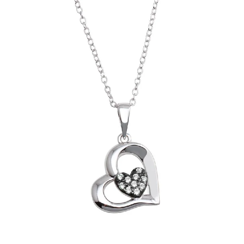 Best necklaces and pendants with black diamonds for an edgy, bold statement-Rhodium Plated 925 Sterling Silver Heart Pendant Necklace with CZ - BGP01292CLR