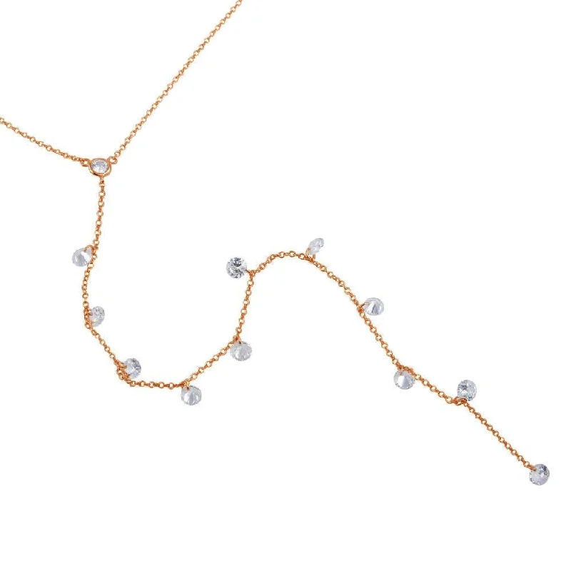 Necklaces and pendants with leaf-shaped designs for an earthy, organic feel-Rose Gold Plated 925 Sterling Silver Drop CZ Necklace - STP01670RGP