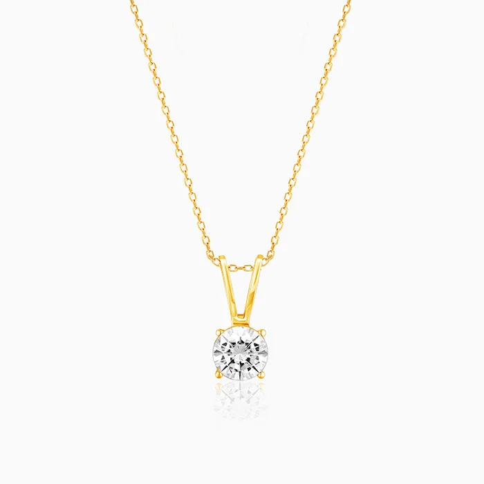 Necklaces and pendants with lock and key designs for a symbolic gesture-Golden Zircon Pendant with Link Chain