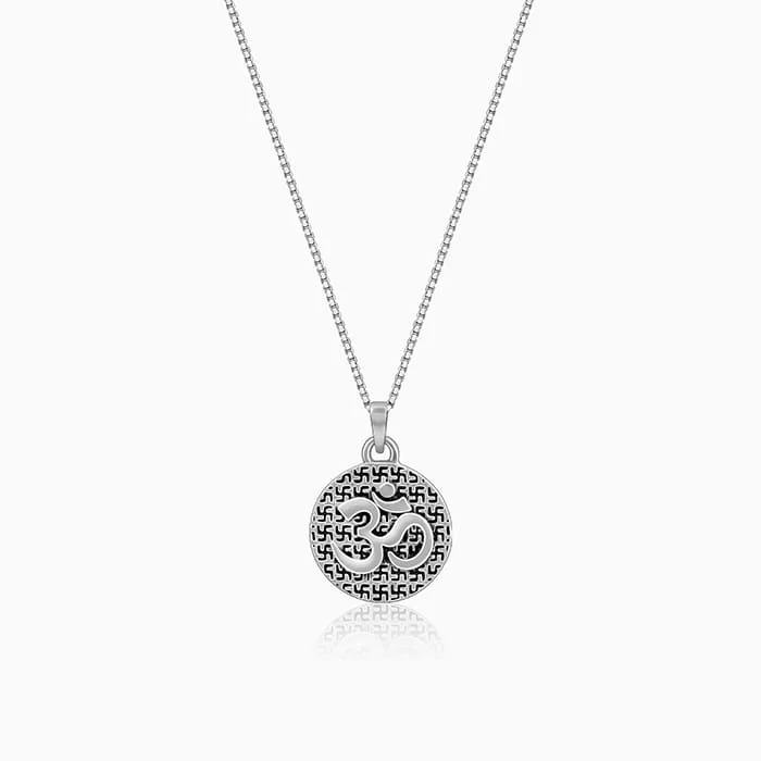 Beautiful necklaces and pendants with butterfly motifs for a whimsical style-Oxidised Silver Om Pendant with Box Chain For Him