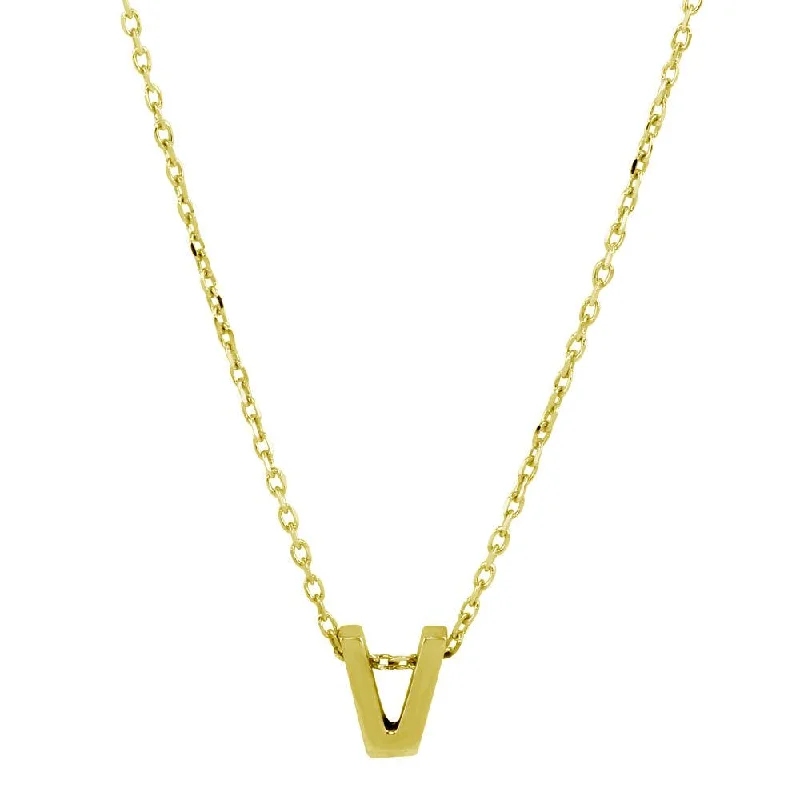 Fashionable necklaces and pendants with birthstones for a personalized gift idea-Gold Plated 925 Sterling Silver Small Initial V Necklace - JCP00001GP-V