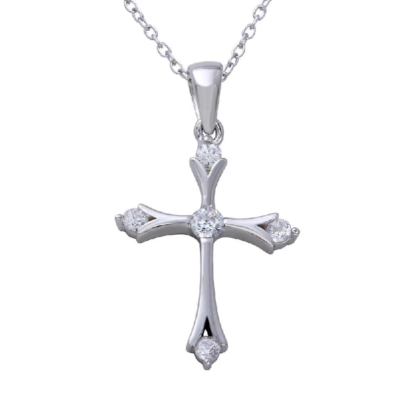 Stunning necklaces and pendants with chakra stones for healing and balance-Rhodium Plated 925 Sterling Silver Medium Cross Pendant Necklace with CZ Stones - STP01645