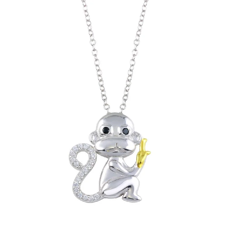 Best necklaces and pendants with rose gold for a warm and romantic appeal-Two-Tone 925 Sterling Silver CZ Monkey Necklace - BGP01317