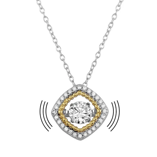 Trendy necklaces and pendants with statement pieces for a bold fashion statement-Rhodium Plated 925 Sterling Silver Open Rhombus Necklace with Dancing CZ - STP01659