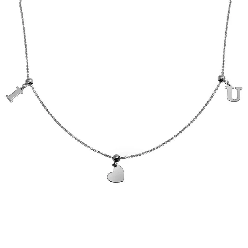 Beautiful necklaces and pendants with tree branch motifs for a nature-inspired design-Rhodium Plated 925 Sterling Silver I Heart U Charm Slider Necklace - DIN00101RH