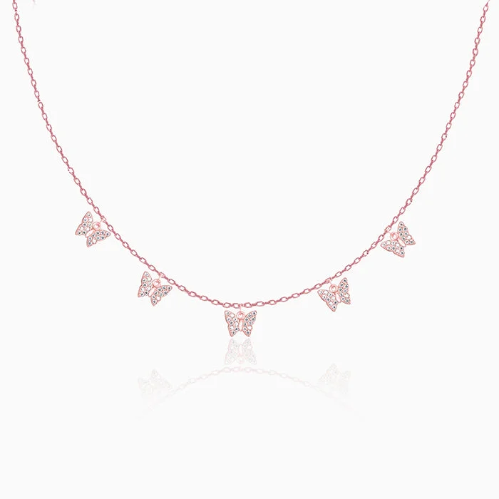 Best necklaces and pendants with heart-shaped designs for a romantic look-Anushka Sharma Rose Gold Wavering Wings Butterfly Necklace