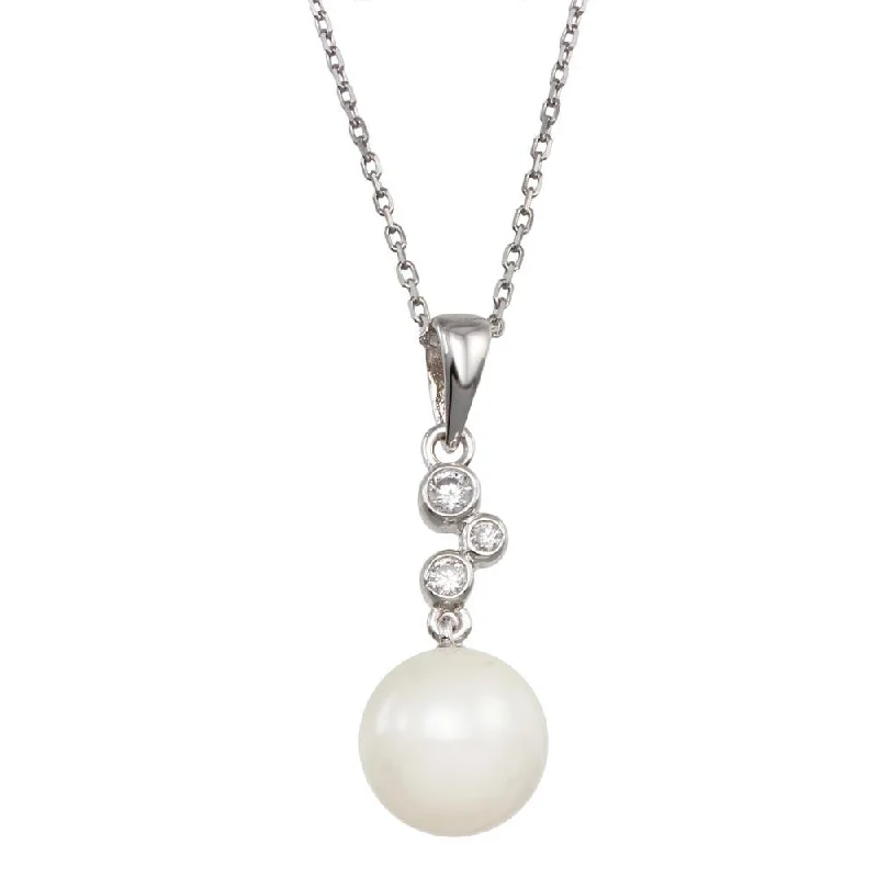 Necklaces and pendants with infinity love symbols for an eternal, romantic gesture-Rhodium Plated 925 Sterling Silver Synthetic Pearl CZ Drop Necklace - BGP00973