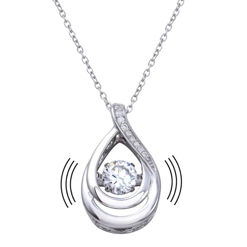 Stunning necklaces and pendants with jade gemstones for a calming green hue-Rhodium Plated 925 Sterling Silver Open Teardrop Necklace with Dancing CZ - STP01635