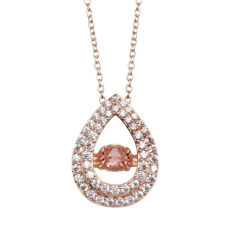 Simple necklaces and pendants with bar pendants for a sleek modern design-Rose Gold Plated 925 Sterling Silver Open Teardrop Pendant Necklace with Dancing CZ - STP01636RGP