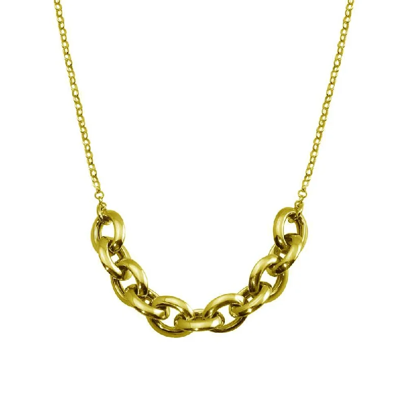 Gold Plated 925 Sterling Silver Large Link Center Necklace  - ITN00141-GP