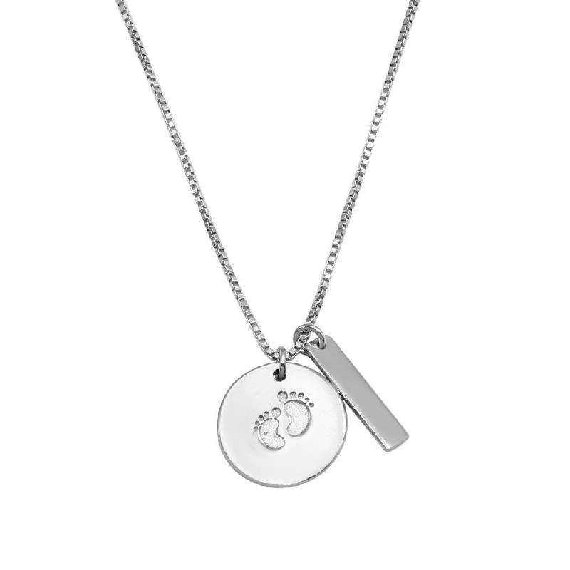 Elegant necklaces and pendants with onyx stones for a sleek, polished look-Rhodium Plated 925 Sterling Silver Disc Foot Print Box Chain Necklace - DIN00107RH