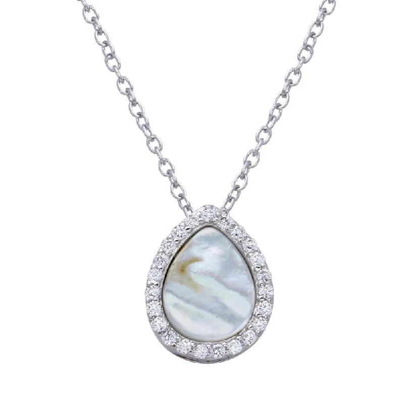 Stunning necklaces and pendants with ruby and diamond combinations for a luxurious effect-Rhodium Plated 925 Sterling Silver Opal Teardrop Pendant Necklace with CZ - STP01651CLR