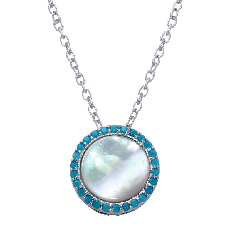 Necklaces and pendants with enamel accents for a colorful, eye-catching appearance-Rhodium Plated 925 Sterling Silver Round Opal Pendant Necklace with CZ - STP01649BLU