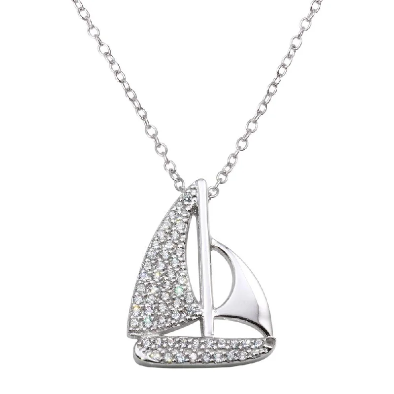 Elegant necklaces and pendants with infinity symbols for timeless designs-Rhodium Plated 925 Sterling Silver CZ Sailboat Necklace - BGP01289