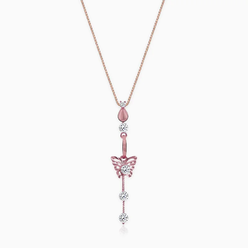 Best necklaces and pendants with layered designs for a chic, stacked look-Rose Gold Charming Butterfly Pendant with Link Chain