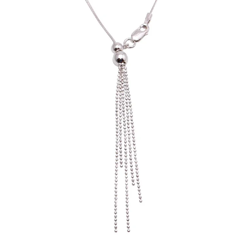 Best necklaces and pendants with oval pendants for a classic, elegant shape-Rhodium Plated 925 Sterling Silver Adjustable Lariat Necklace with Tassel End - DIN00059RH