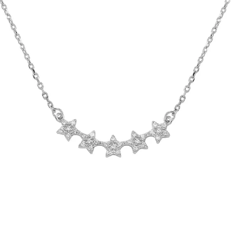 Beautiful necklaces and pendants with geometric shapes for a modern, artistic design-Rhodium Plated 925 Sterling Silver 5 Star Curve Necklace with CZ - BGP01281