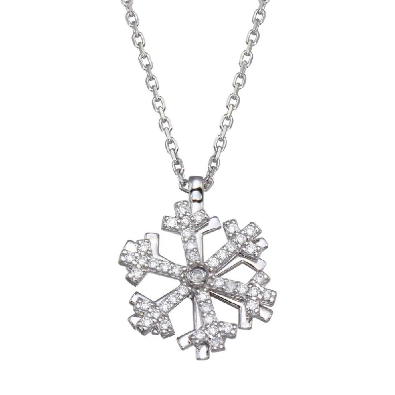 Personalized necklaces and pendants with initials for a customized and meaningful gift-Rhodium Plated 925 Sterling Silver Rotating Snow Flake CZ Necklace - GMN00099