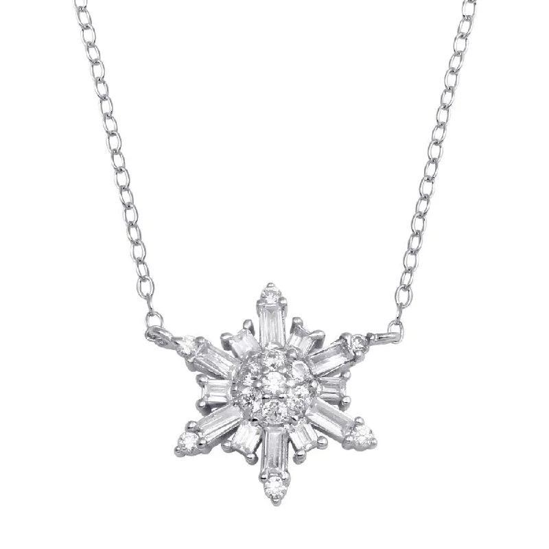 Unique necklaces and pendants with engraved messages for a sentimental gift-Rhodium Plated 925 Sterling Silver Snow Flakes CZ Necklace - STP01730