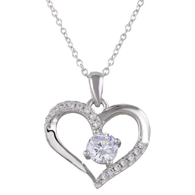 Best necklaces and pendants with silver chains for a sleek, timeless look-Rhodium Plated 925 Sterling Silver Open Heart Pendant Necklace - STP01553