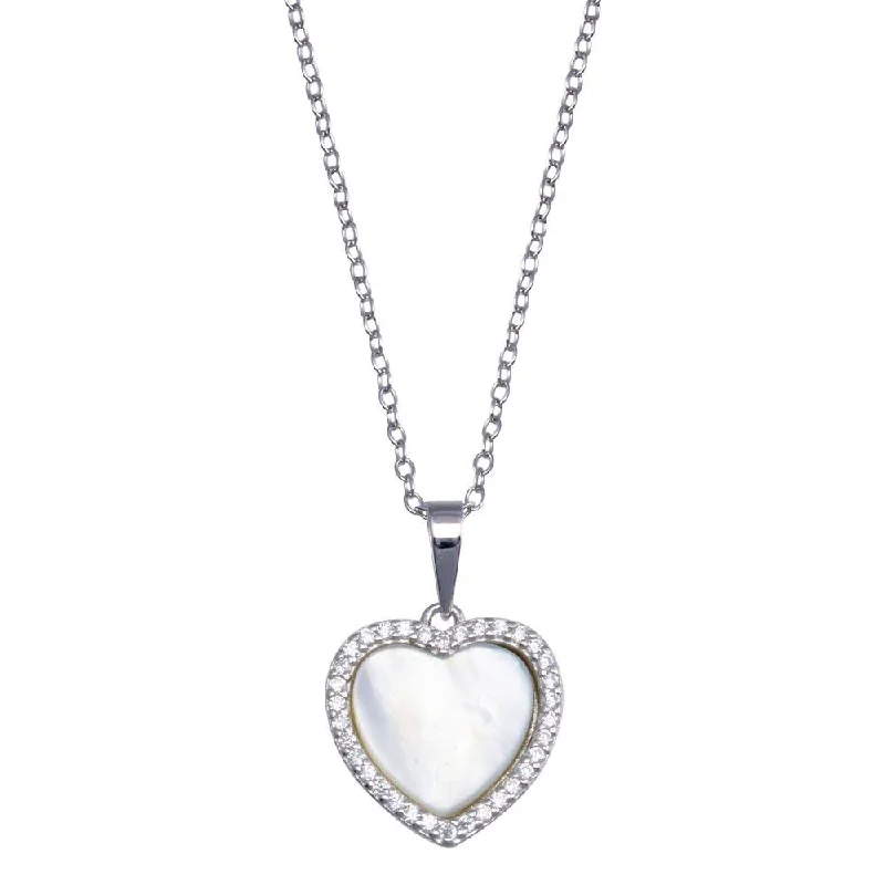 Unique necklaces and pendants with gemstones for a colorful and vibrant statement-Rhodium Plated 925 Sterling Silver  Heart Mother of Pearl Necklace - BGP01387