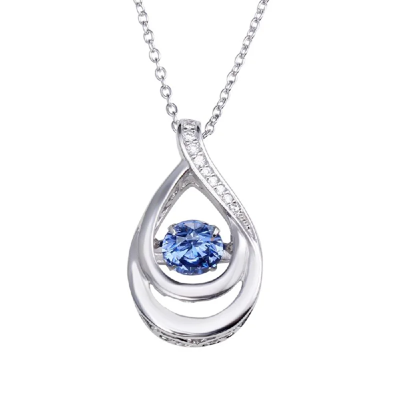 Best necklaces and pendants with crystal accents for a sparkling and elegant style-Rhodium Plated 925 Sterling Silver Open Teardrop Necklace with Blue Dancing CZ - STP01635BLU