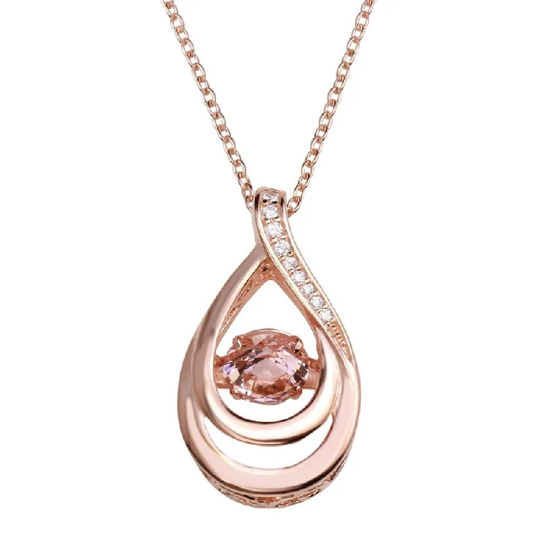 Best necklaces and pendants with heart-shaped designs for a romantic look-Rose Gold Plated 925 Sterling Silver Open Teardrop Necklace with Dancing Pink CZ - STP01635RGP