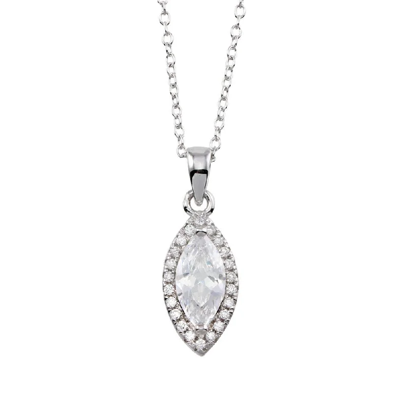 Necklaces and pendants with crescent moon designs for a celestial and mystical feel-Rhodium Plated 925 Sterling Silver Clear CZ Halo Marquise Shaped Necklace - STP01751