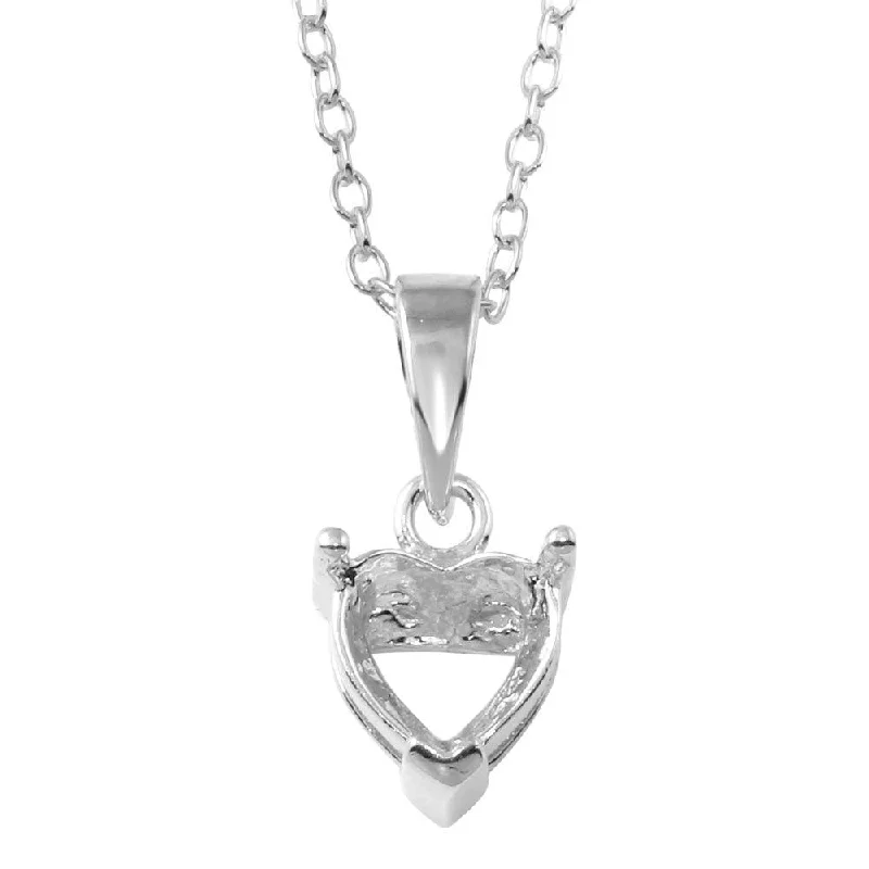 Stunning necklaces and pendants with ruby and diamond combinations for a luxurious effect-Rhodium Plated 925 Sterling Silver Mounting Heart Necklace - BGP01327RH