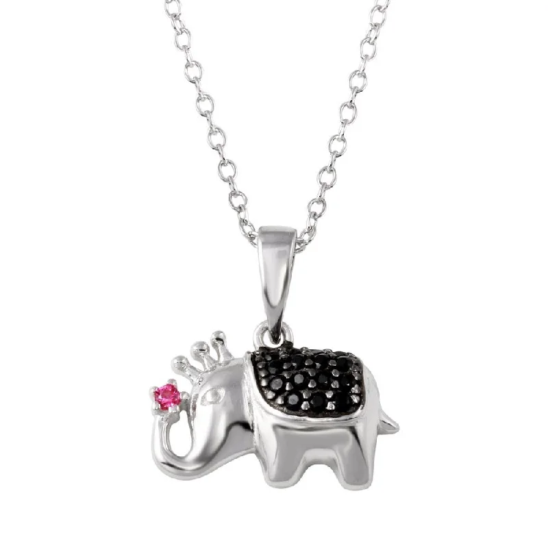 Beautiful necklaces and pendants with diamond-encrusted designs for maximum sparkle-Rhodium Plated 925 Sterling Silver Black and Pink CZ Elephant Pendant Necklace - BGP01323