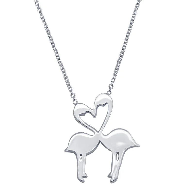 Best necklaces and pendants with infinity hearts for a romantic, eternal symbol-Rhodium Plated 925 Sterling Silver Flat Flamingo Pendant Necklace - SOP00086